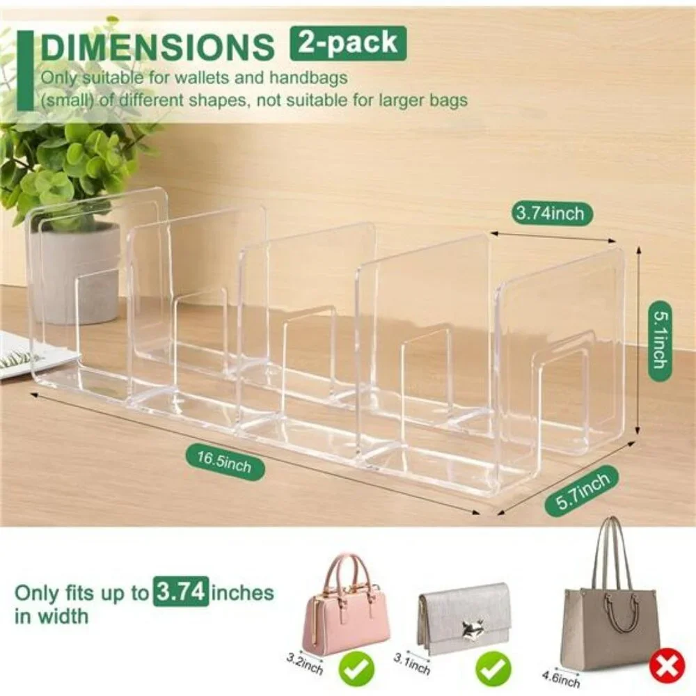 Acrylic Purse Organizer Closet 8 Slot Handbag Storage Clear Shelf Divider 2 Pack